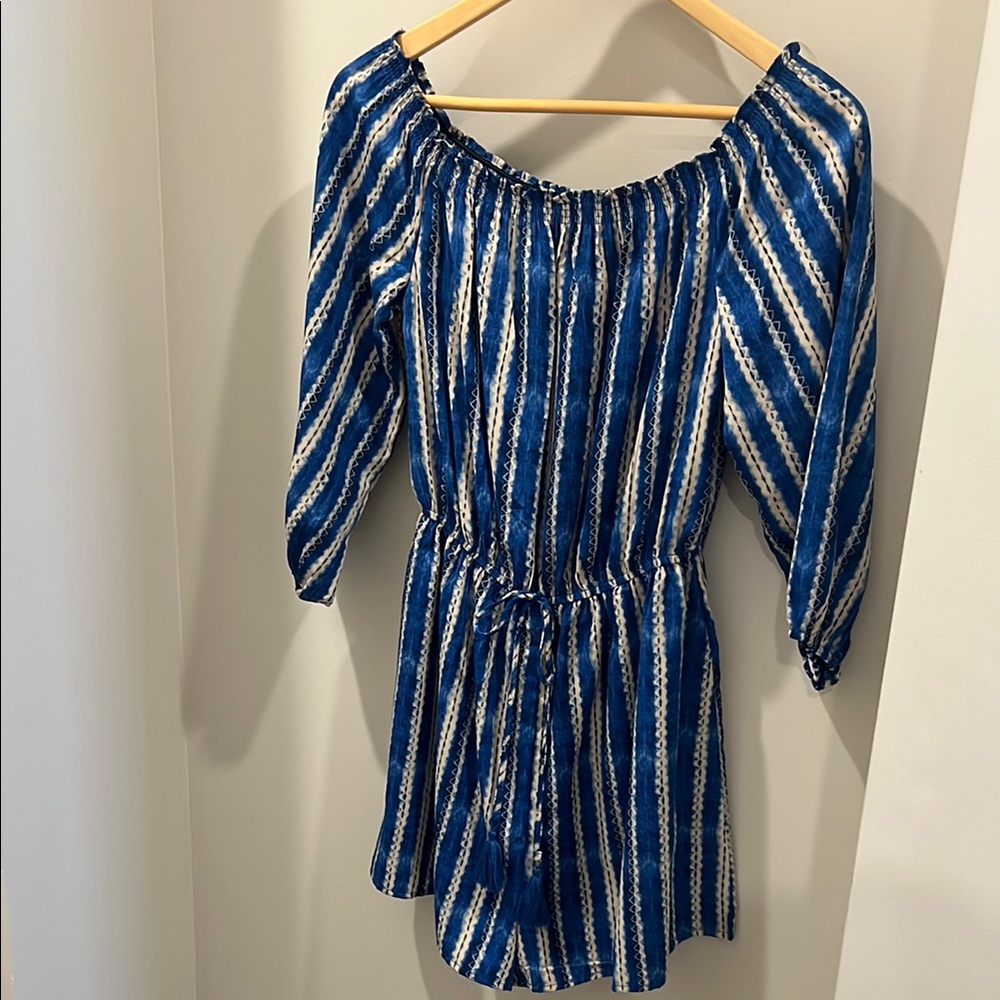 Blue and White Striped Women's shorts romper